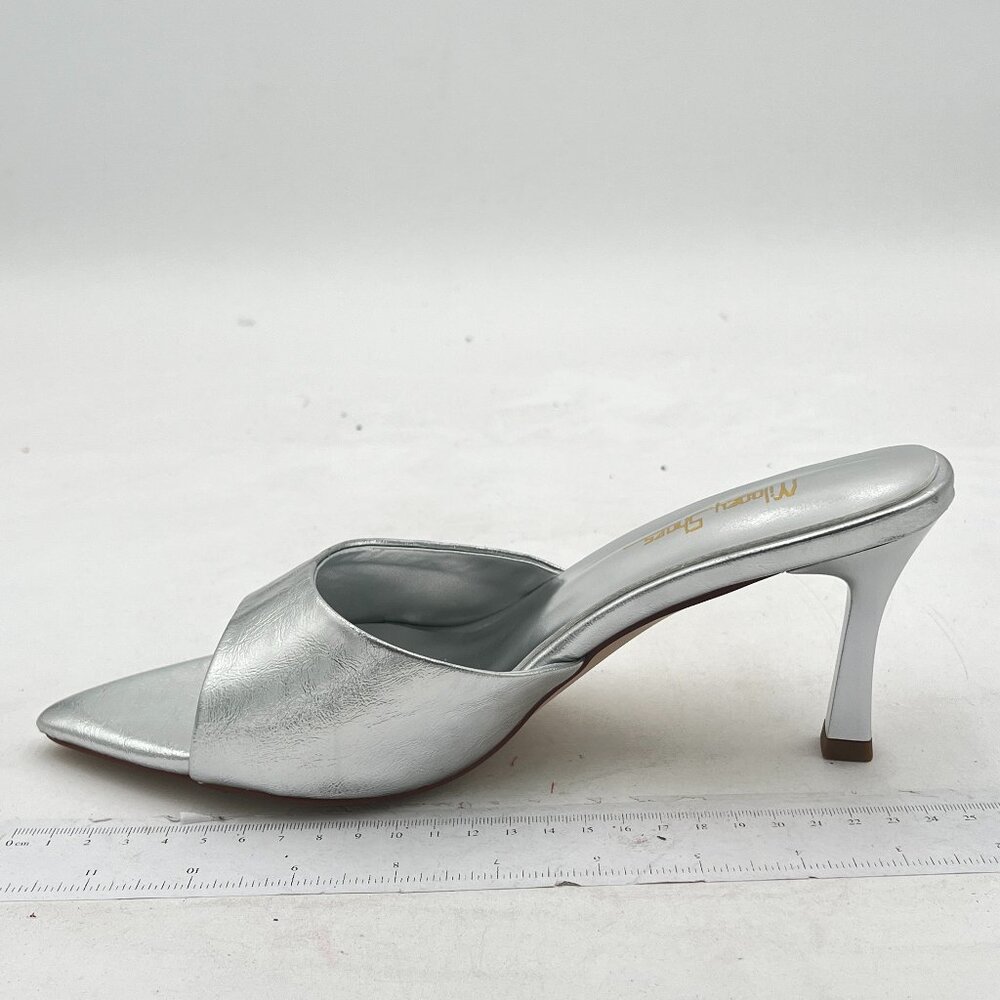 Milooey Silver High Heel Mules Open Toe Slide Sandals Cute Backless Slipper